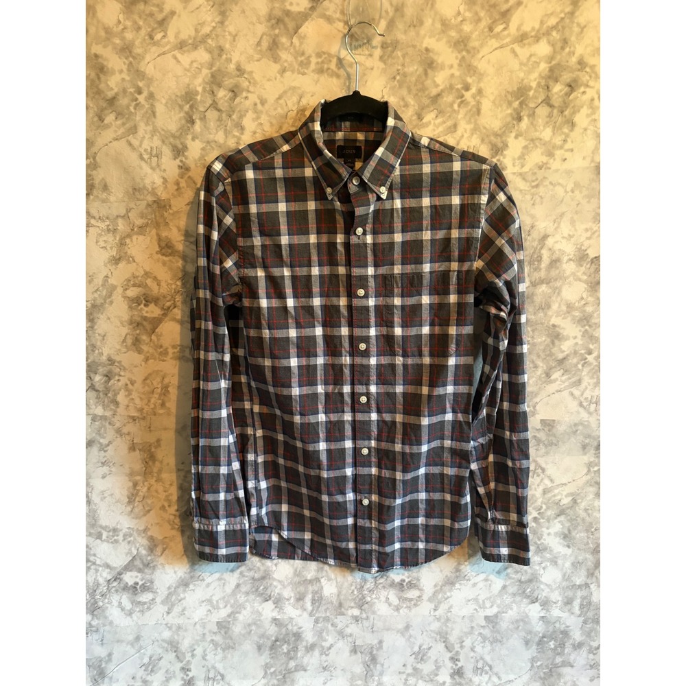 J.Crew Slim Fit Gray Plaid‎ Button-Down Cotton Long Sleeve Shirt XS